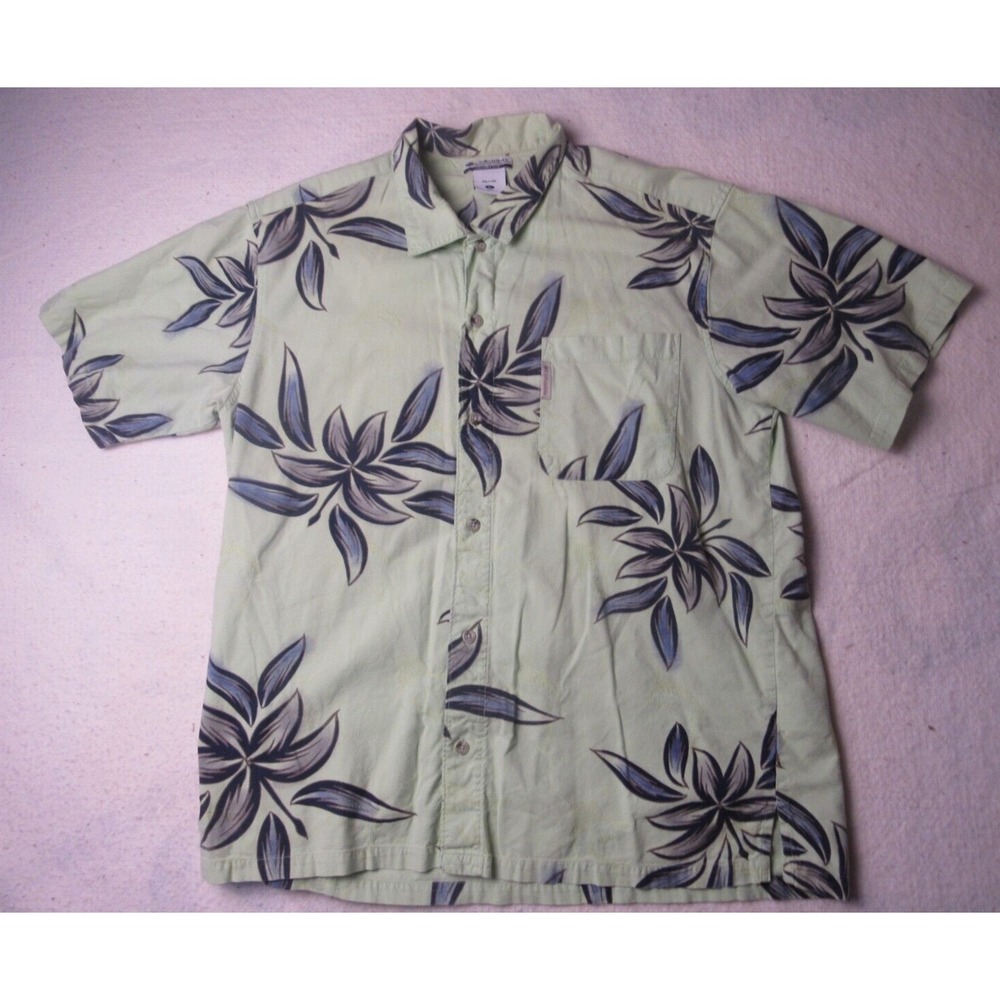 COLUMBIA Men's Lime Green Tropical Floral Hawaiian Button-Down Shirt LARGE